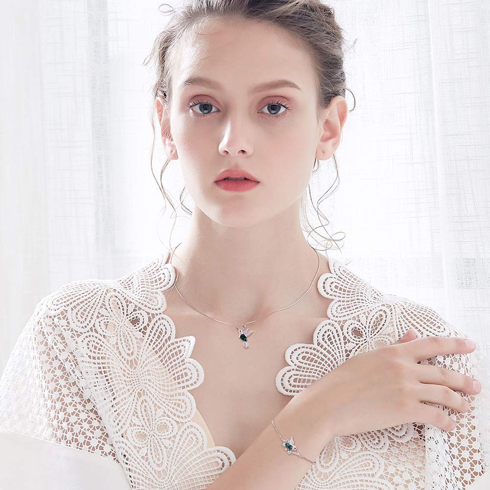 CDE Hummingbird Swarovski Bracelet Sterling Silver Women Bangle Bracelets Fine Jewelry Green Stone