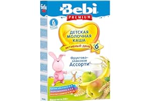 Bebi Premium Fruit Assortment GRAINS (Wheat & Rice) BANANA APPLE PEAR 200g From 6 Months Milk Cereal for Babies - Ziplock Packaging NO GMO Baby Kasha