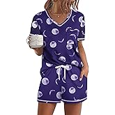 Ekouaer Women's Pajamas Sets Short Sleeve Lounge Sets Sleepwear Casual Two Piece Pjs With Pockets
