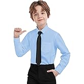 AmazingSea Boys Dress Shirts Long Sleeve, Boys Button Down Shirt Wrinkle-Free for Formal & Casual (Not Tie)