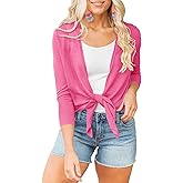 Langwyqu Womens Sheer Tie Knot Bolero Cardigan Summer Long Sleeve Lightweight Open Front Cover Up Crop Tops