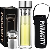 PARACITY Glass Tea Infuser Bottle Teas Flood Cup Double Wall Borosilicate Portable Travel Tumbler Mug Leakproof for Loose Leaf Flower Herbal Tea Bags 13 OZ/380ML (Silver)