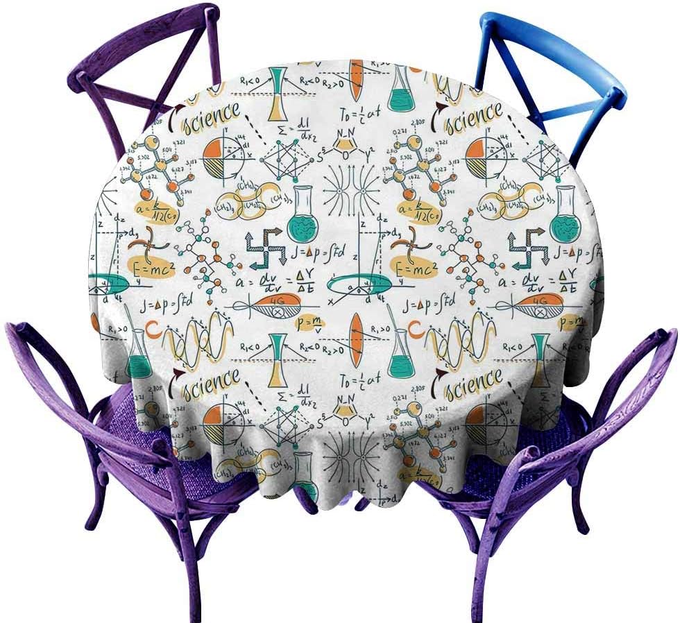 Wendell Joshua Round Tablecloth Doodle,Science Lab Objects Education Themed Drawing Scientific Formulas Biology Chemistry,Multicolor for Buffet Table, Parties,Holiday Dinner,Wedding 35 inch
