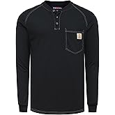 BOCOMAL Men's FR Henley Shirt Flame Resistant 5.5oz Cotton Long Sleeve Workwear UL NFPA2112 CAT2 Welding Tee