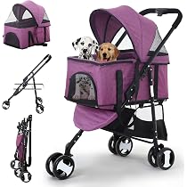 3-in-1 Foldable Pet Stroller - Lightweight Dog & Cat Carrier With Cup Holder Max 66 Lbs