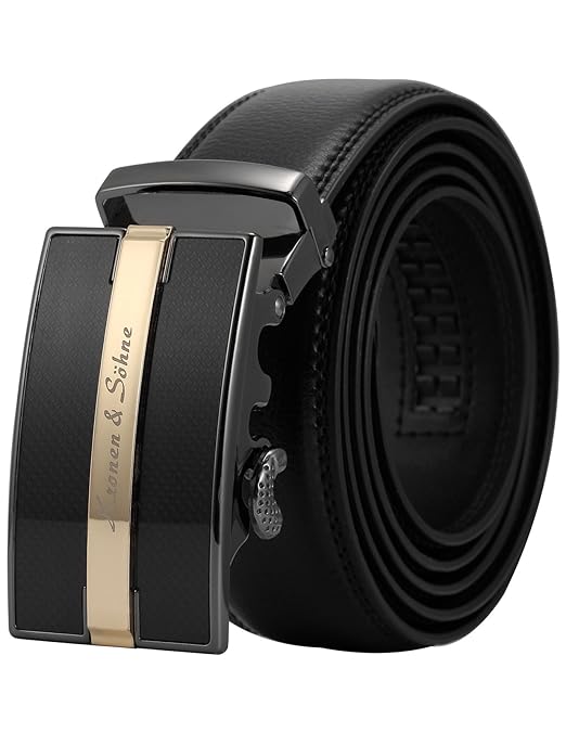 Kronen Soehne KS Herren Ledergürtel Schwarz Automatische Edelstahl Schnalle KB099