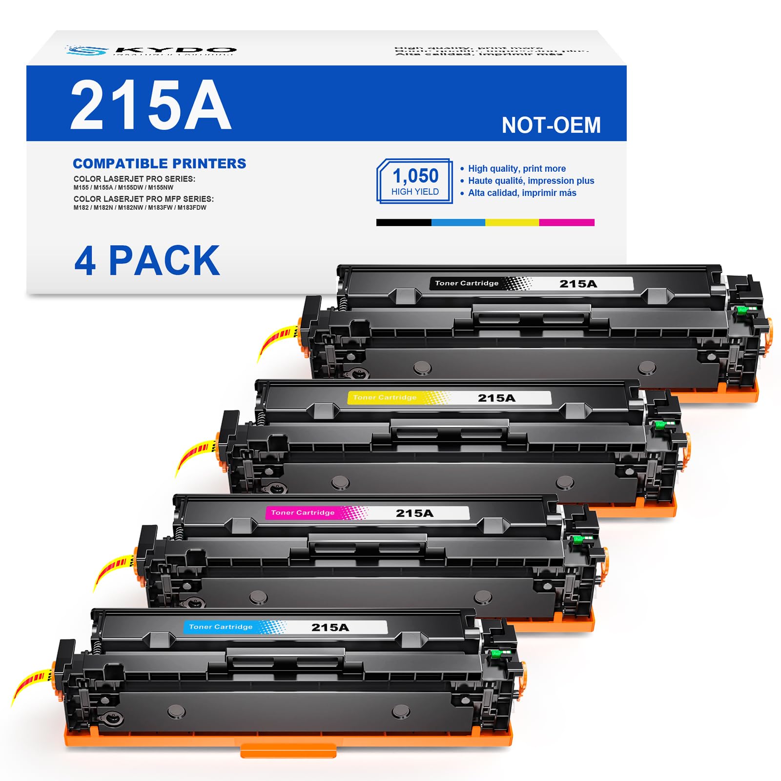 Photo 1 of (With Chip) Compatible 215A Toner Cartridges 4 Pack Replacement for HP 215 A 215X Cartridges W2310A W2311A W2312A W2313A Use with Color Pro MFP M183fw M182nw M182n M155a M155nw Printer (BK/C/M/Y)