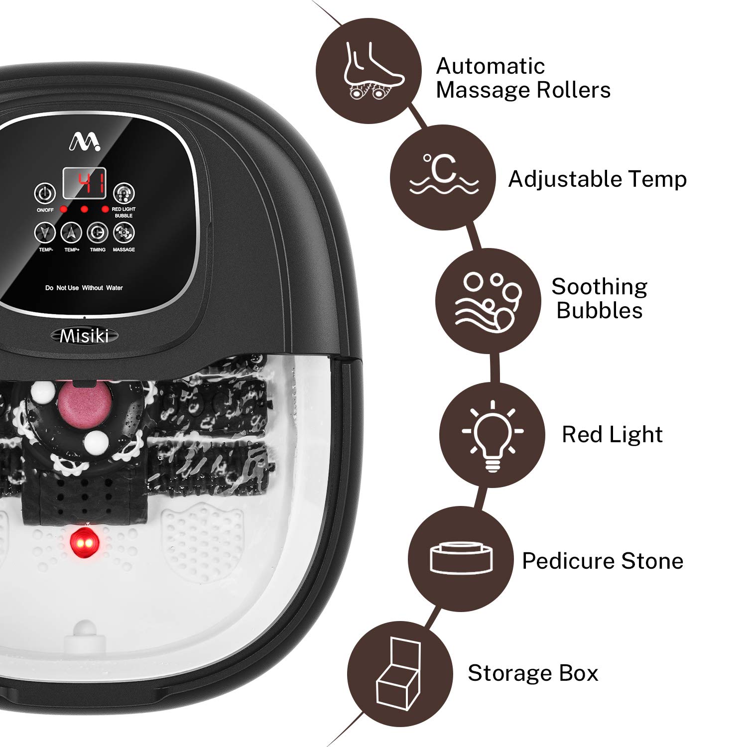 Foot Spa Misiki Foot Bath Massager with Heat & 3 Automatic Modes and 4 Motorized Massage Rollers, Adjustable Time & Temperature, O2 Bubbles, Rotating Pedicure Stone for Relieve Foot Pressure: Beauty