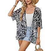 Women's Floral Kimono Cardigan Lightweight Beach Cover Up for Summer Loose Fit Casual Top
