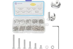 WZHUIDA 660 Pcs M2 Screws Assortment Kit, M2x4mm/6mm/8mm/10mm/12mm/16mm, Metric Hex Flat Head Countersunk Screws Nuts Washers Kit with Wrench, 304 Stainless Steel