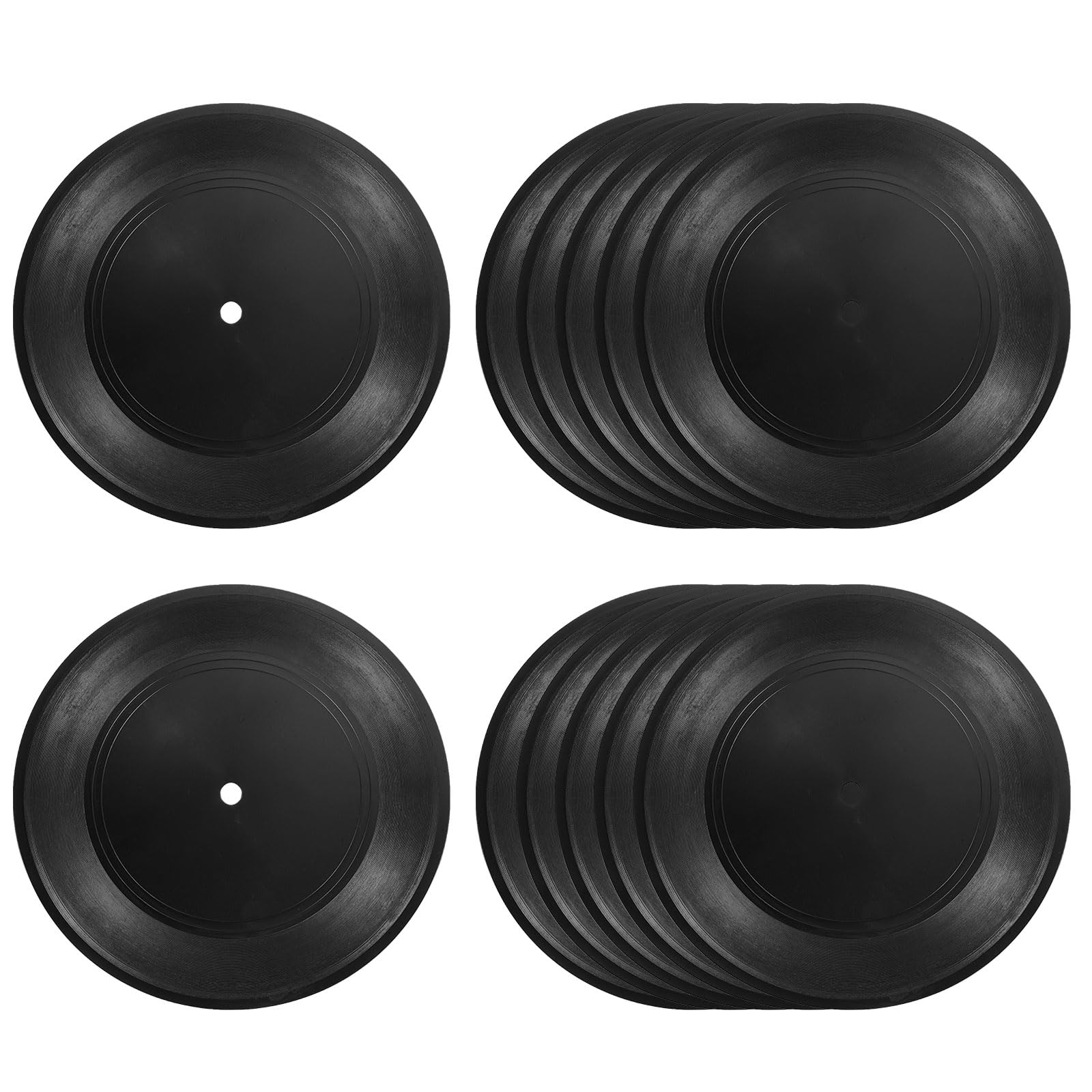 Rebower Blank Vinyl Records Smooth Plastic Waterproof CD Fake Vinyl Records Coasters, [for Retro Roll Music Room DIY] - 7 Inch/Black / 12 Pcs