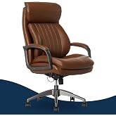 La-Z-Boy High-Back Ergonomic Office Chair, AIR Lumbar Support Leather Chair | Nova, 350lb Capacity Executive Task Chair, Padded Headrest &amp; Arm, Layered Foam Seat Cushion, Swivel, Back Pain Relief, Cognac
