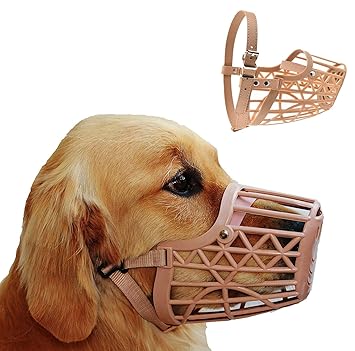 Anokhe Collections Adjustable Muzzle Cum Mouth Cover for Puppy/Dog/Cat (Beige, Medium, Size 005)