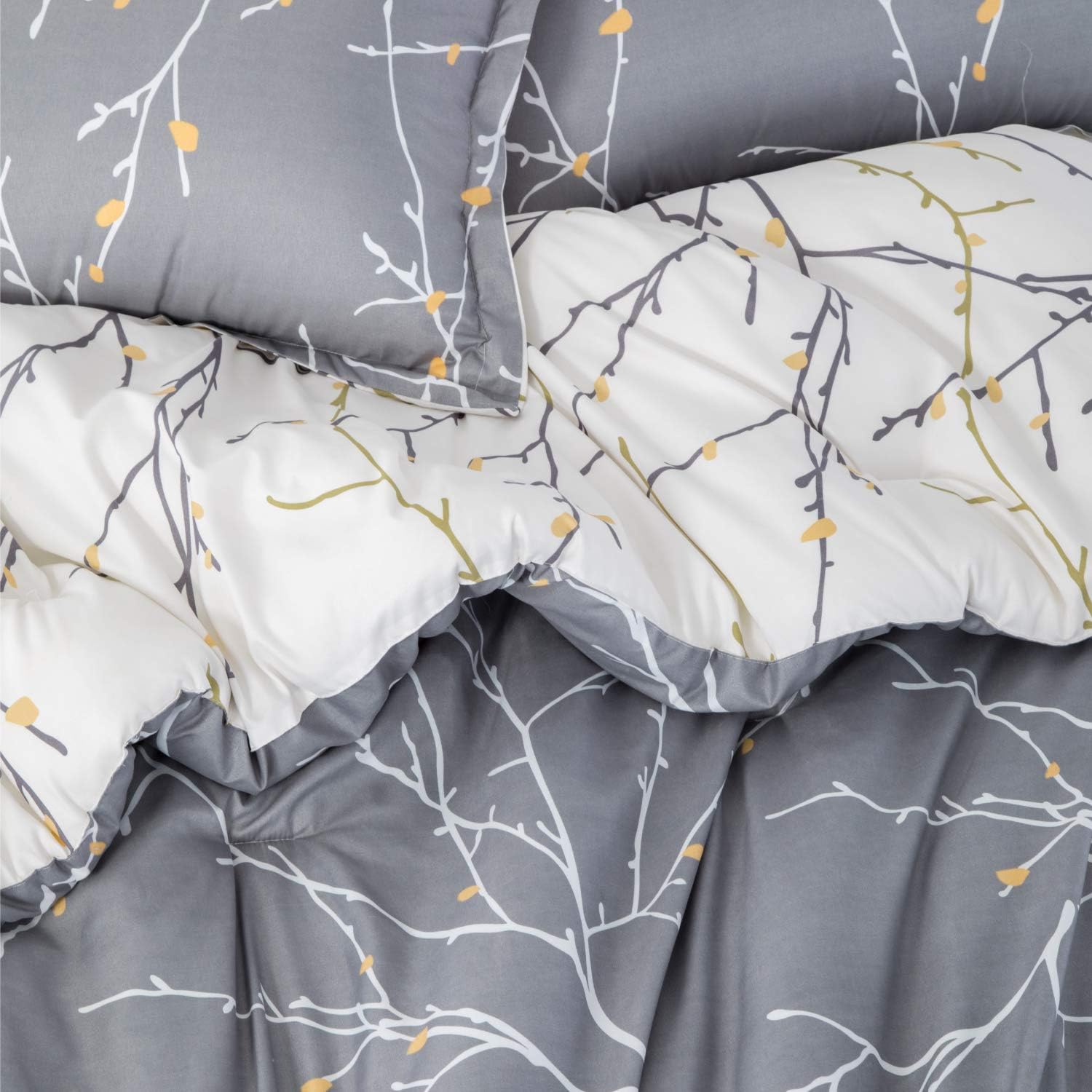 Bedsure Comforter Set King Size, Reversible Down Alternative Comforter Microfiber Duvet Sets (1 Comforter + 2 Pillow Shams), Tree Branch Floral, Grey&Ivory: Home & Kitchen