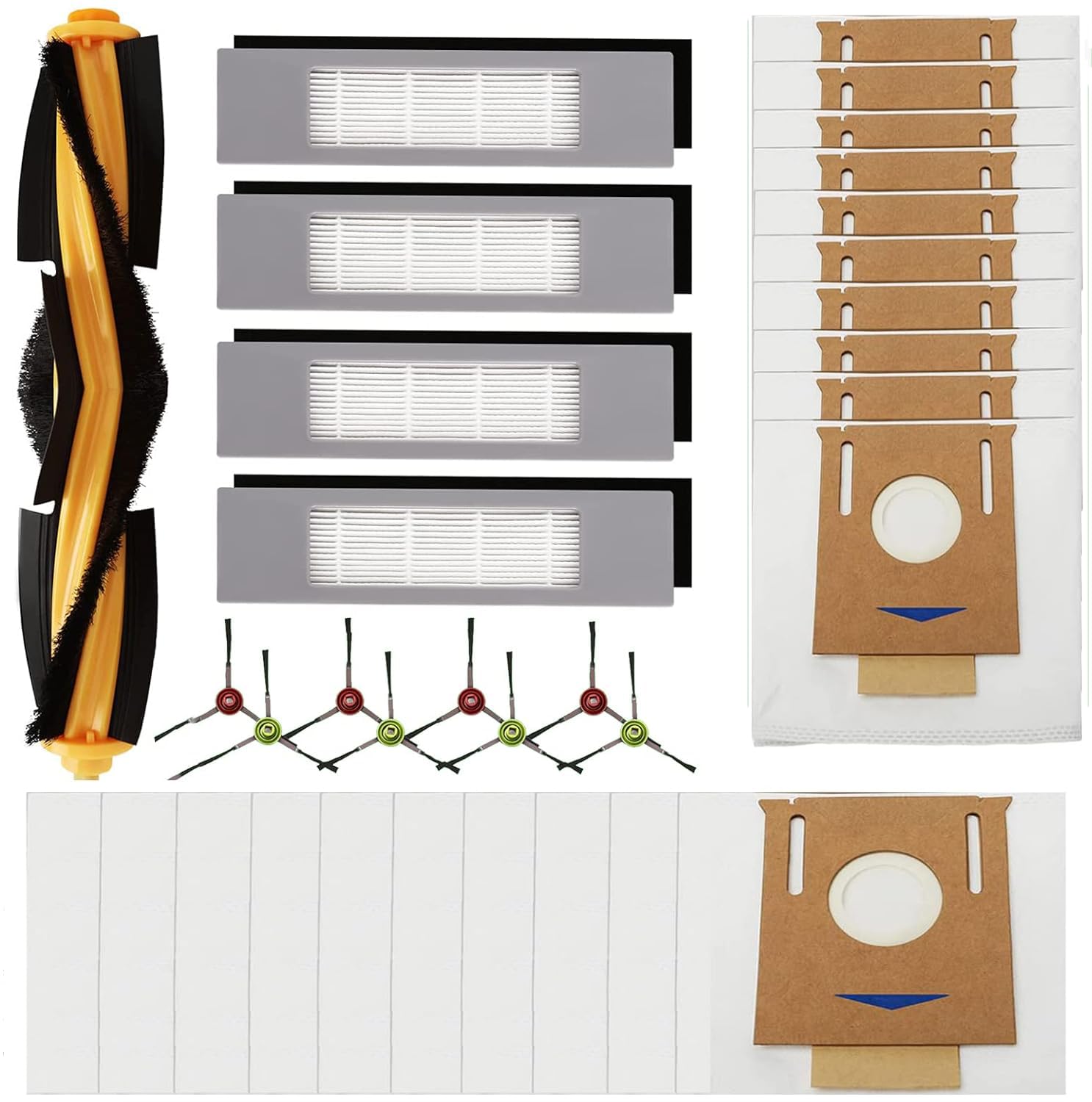 Replacement Parts for Ecovacs Deebot OZMO T9 T8 T8 Pro Max T8 AIVI T5 & N8 Pro N5 Series Robot Vacuum Cleaner Accessories, Including 1 Main Roller Brushes, 4 Filters, 8 Brushes, T8 T9 Dust Bags-14Pack