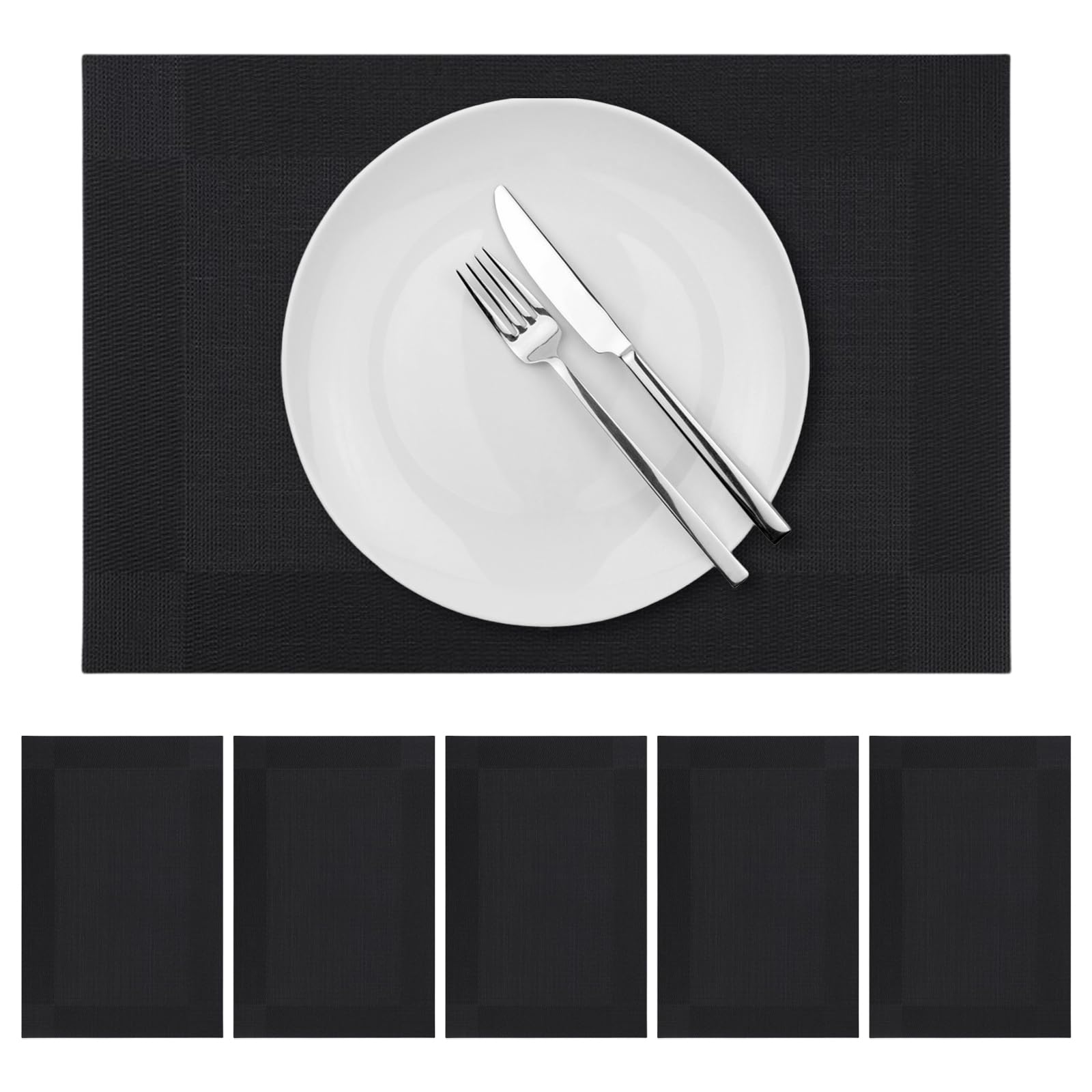 marysgift Black Placemats Elegant Place Mat Heat Resistant Set of 6 Vinyl Washable and Wipeable for Dining Table Restaurant Wedding 17.7" x 11.8" (45cm x 30cm),Black