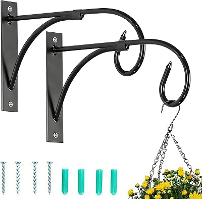 NUPTIO Hanging Basket Brackets 2 Pcs Outdoor Wall Hooks Black 5kg Load
