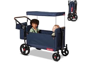 Foldable Wagon, Baby Stroller, Rolling Cart, Outdoor Play Beach Cart, Outside Toys for Toddlers 1-3, Radio Flyer Atlas Stroller Wagon for Kids Ages 1+ Years, Blue