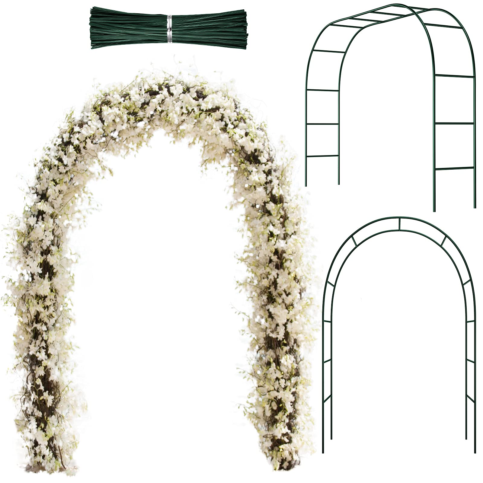 Hotop Wedding Garden Arch Trellis for Climbing Plants 7.8 ft Easily Assemble Metal Wedding Trellis Backdrop Stand with Iron Wires Shade Garden Arch for Outdoor Lawn Bridal Party Decoration(Dark Green)