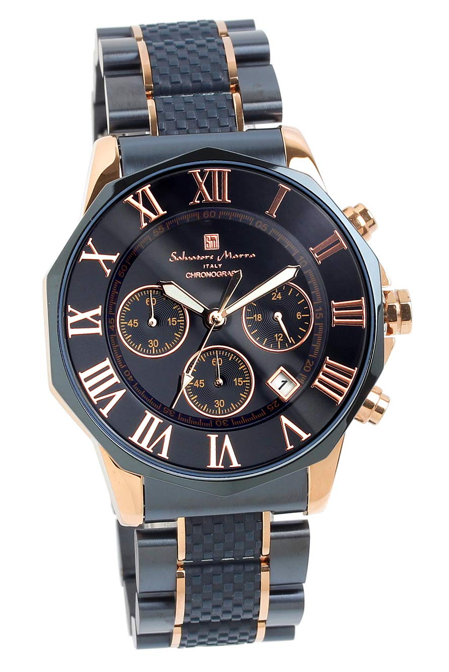 Salvatore Marra(サルバトーレマーラ) SM15104 Men’s Wristwatch, Watch, Chronograph, 10 ATM Waterproof, Business, Formal, Italian Brand, Exclusive Model, Navy × Pink Gold