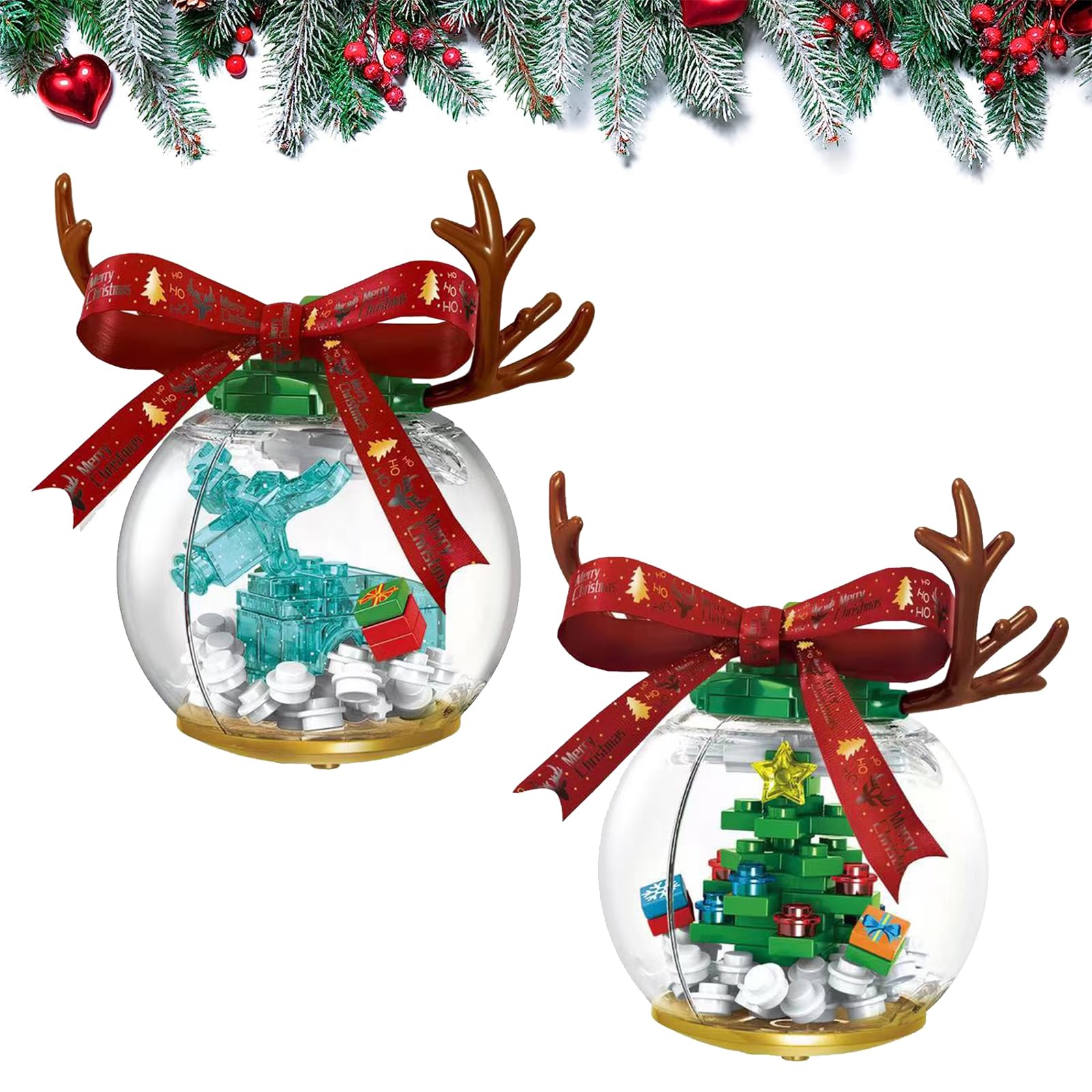 RevpoltIQ 2 Pcs Christmas Building Blocks, Christmas Tree/Reindeer Building Set, Xmas Building Bricks, Festive Creative Educational Toy for Kids, Xmas Gifts