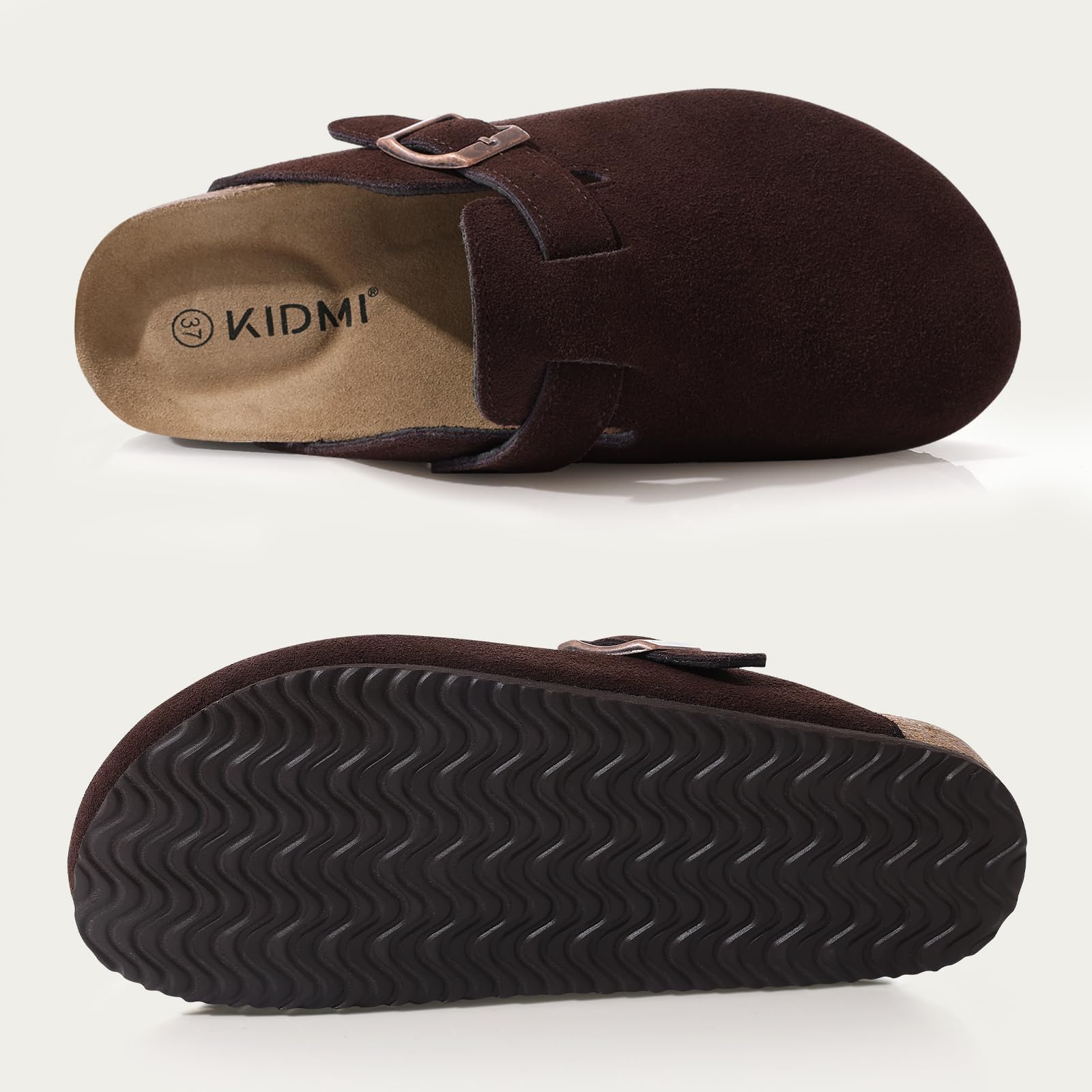 KIDMI Genuine Suede Clogs for Women Cork Footbed Sandals Leather Mules Potato Shoes with Arch Support