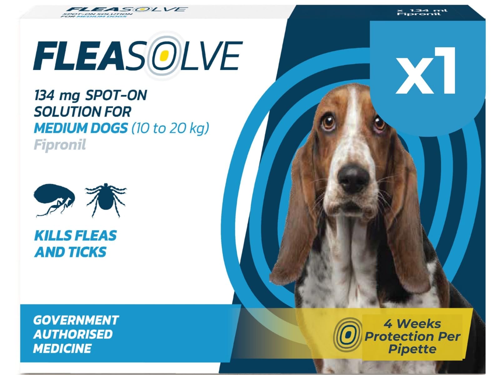 Dog Flea Treatment Medium Dog x 1 - Flea Treatment for Dogs Medium 10-20 kg - Spot-On Solution for Flea and Tick Control - FleaSolve 1 x Pipettes, 1 x Doses