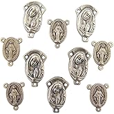 Religious Gifts Silver Tone Saint Mary with Miraculous Medal Rosary Centerpiece, Lot of 10, 1 1/4 Inch