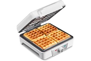 Belgian Waffle Maker 4 Slices, 1200W Waffle Iron, Anti-Overflow Waffle Iron with Adjustable Knob, Nonstick Plates, Indicator 