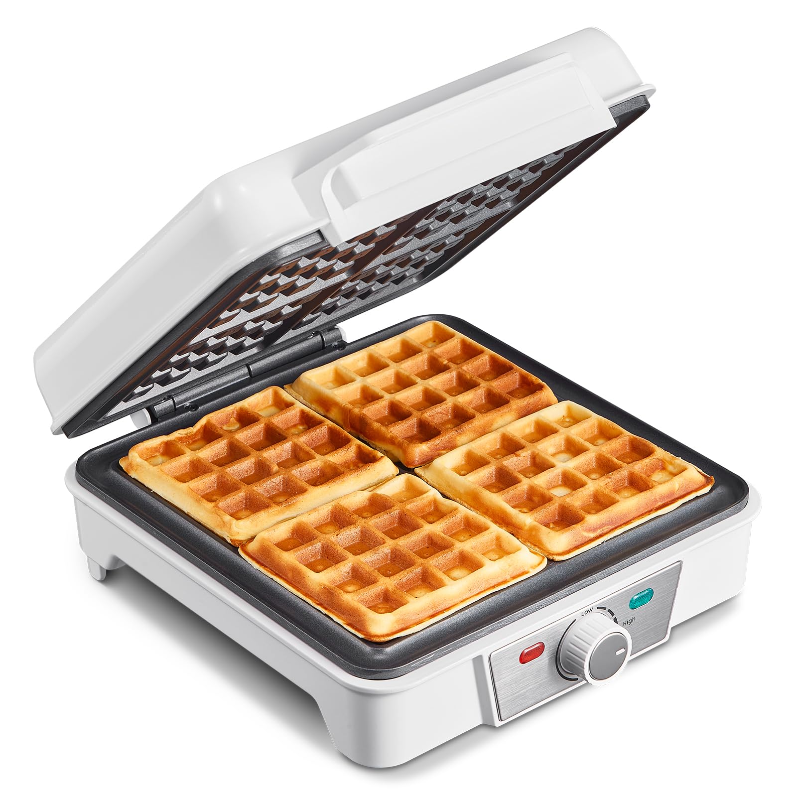 Photo 1 of *UNTESTED*
Belgian Waffle Maker 4 Slices, 1200W Waffle Iron, Anti-Overflow Waffle Iron with Browning Knob, Nonstick Plates, Indicator Lights, Silver/Black (White)