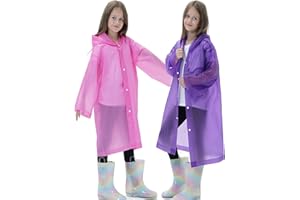 2 Pack Raincoats for Kids, Borogo Reusable Rain Ponchos with Hood and Sleeves Rain Coats for Boys and Girls