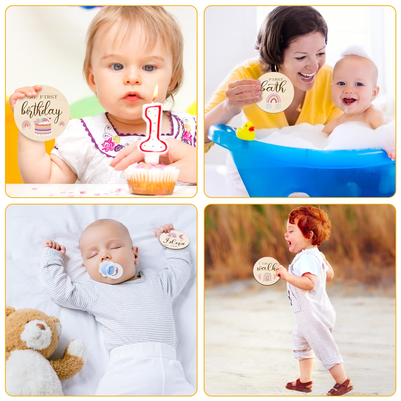 Mua 16 Pieces Wooden Baby Monthly Milestone Cards Baby Monthly ...