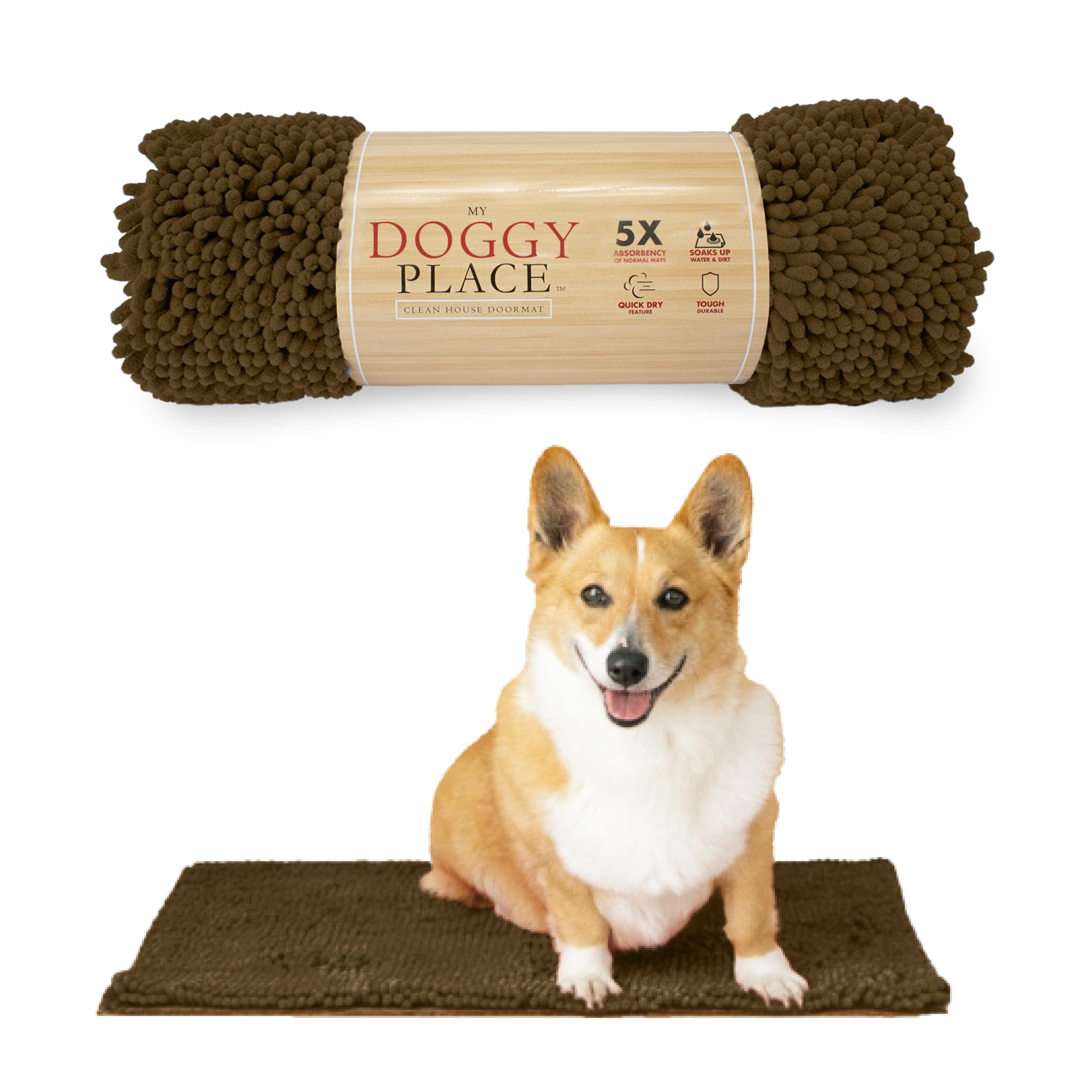 My Doggy Place Dog Mud Mat, 18" x 24" Brown – Thick Microfiber Entry Rug for Snow, Mud & Salt – Absorbent, Quick-Dry, Washer-Safe & Non-Slip, Small