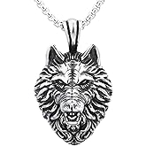 QIYURIDE Wolf Necklace for Men, Stainless Steel Wolves Pendant for Mens, Wolf Pendants with a 23.6 Inch Chain