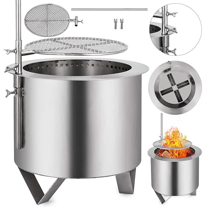 Kitgarn 20 Inch Fire Pit Stainless Steel Patio Fire Pit Outdoor