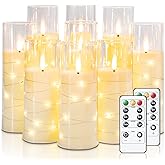 Raycare Flameless Candle with Remote Timer – 9 Flickering Acrylic Battery Operated LED Pillar Candles with Embedded Star String for Valentine's Day, Home Decor, and as a Gift (Ivory)