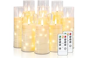 Raycare Flameless Candle with Remote Timer – 9 Flickering Acrylic Battery Operated LED Pillar Candles with Embedded Star String for Christmas, Home Decor, and as a Gift (Ivory)