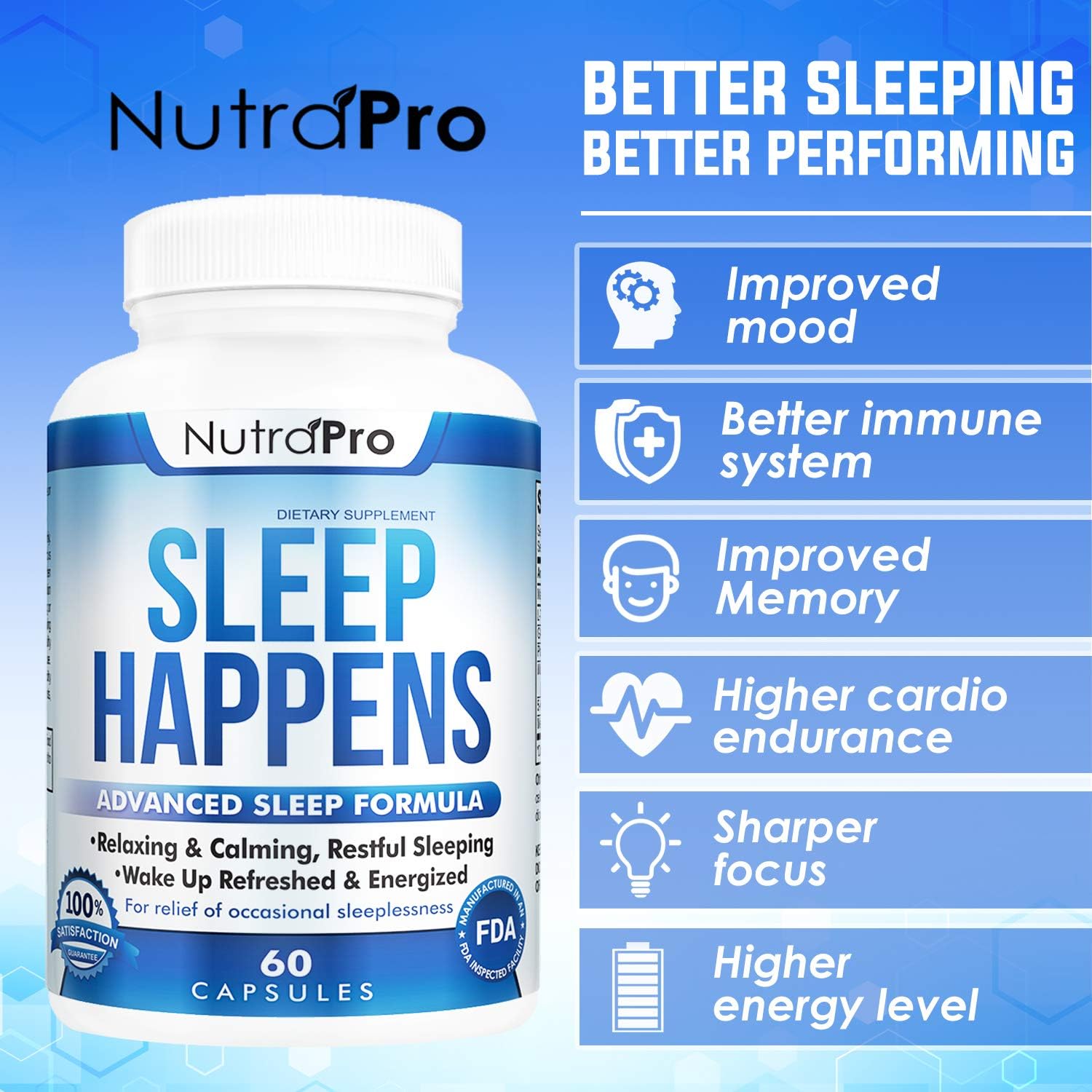 Sleep Aid for Adults - Deep Sleep and Anxiety Relief.Best Sleeping Pill for Energized Mornings. with Melatonin,GABA and 5-HTP. Extra Strength.Fall Asleep Faster with The Discomfort CPAP Mask.: Health & Personal Care