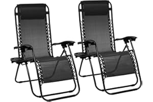 Nitoess Folding Outdoor Recliner Patio Lounge Chair,Zero Gravity Chair,Beach Chair,Headrest, Side Accessory Tray, Textilene Mesh,Black