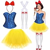 5 Pcs Halloween Snow Princess Costume for Women Bow Headband Yellow Skirt Tube Top Gloves Socks Princess Cosplay Party