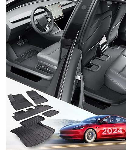 Organizador Para Tesla Model 3 Highland - Bandeja Consola Central + Reposabrazos, 2 Piezas, Color Negro