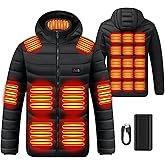 Heated Jacket for Men and Women with Battery Pack 7.4V, Heated Coat Hooded Heating Warm Jackets Windproof USB Charging Electric Body Warmer (US, Alpha, L)