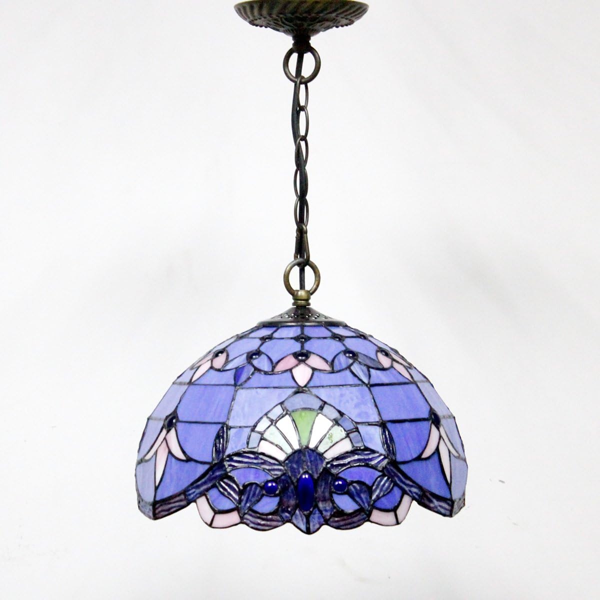Tiffany Hanging Light W12H32 Inch Blue Purple Stained Glass Pendant lamp 1E26 Baroque Style S003C WERFACTORY Series Lamps Chandelier Ceiling Fixture Kitchen Island Bar Hallway Living Dining Room Loft - - 