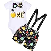 IMEKIS Baby Boys Space 1st Birthday Outfit Cake Smash Romper + Shorts Pants Suspenders Astronauts Cake Smash Photo Props