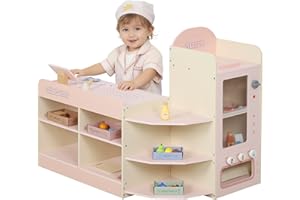 Qaba Kids Grocery Store Playset, Pretend Play Store with Cash Register, Vending Machine and Play Food Accessories, Supermarke