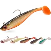 Fish On Tackle 3 1/2" Pre-Rigged Jig Head Fishing Lures Pack of 5 - Soft Plastic Paddle Tail Swimbait with Hook for Freshwater and Saltwater
