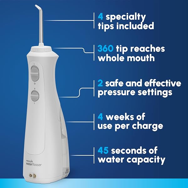 WATERPIK CORDLESS PEARL RECHARGEABLE PORTABLE WATER FLOSSER FOR TEETH, GUMS, BRACES CARE AND TRAVEL WITH 4 FLOSSING TIPS – ADA ACCEPTED, WF-13 WHITE, PACKAGING MAY VARY