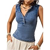 Verdusa Women's Sleeveless Henley Shirts Fitted Knit V Neck Tank Tops Business Casual Outfits