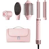 MESCOMB Dual Voltage Hot Air Styler Wrap - 5 in 1 Hair Dryer Brush with Fast Drying Blow Dryer, Styling, Straightening & Volumizing with Travel Bag (100V–240V) -Pink