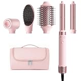 MESCOMB Dual Voltage Hot Air Styler Wrap - 5 in 1 Hair Dryer Brush with Fast Drying Blow Dryer, Styling, Straightening & Volumizing with Travel Bag (100V–240V) -Pink